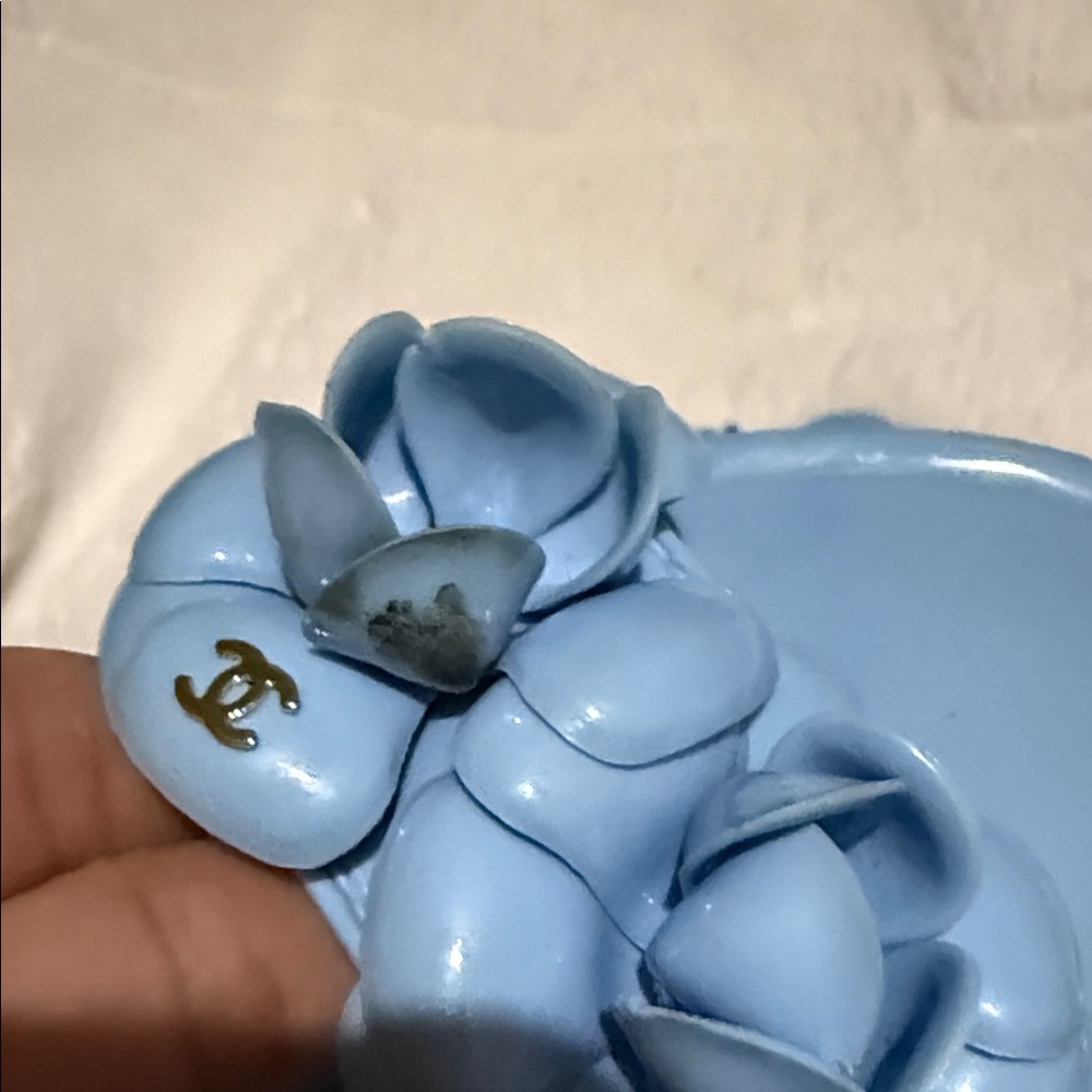 CHANEL Blue Camellia Slide Sandals - Picture 8 of 8